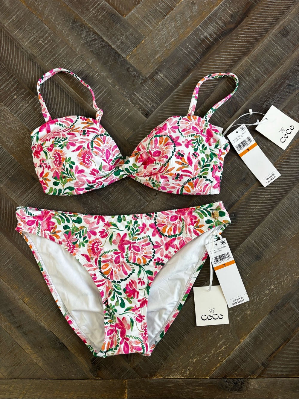 CeCe Pink & Green Floral Bikini Set